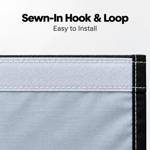 Sewn-in hook and loop strip — easy to install