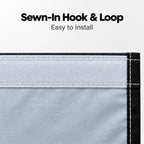 Sewn-in hook and loop strip — easy to install